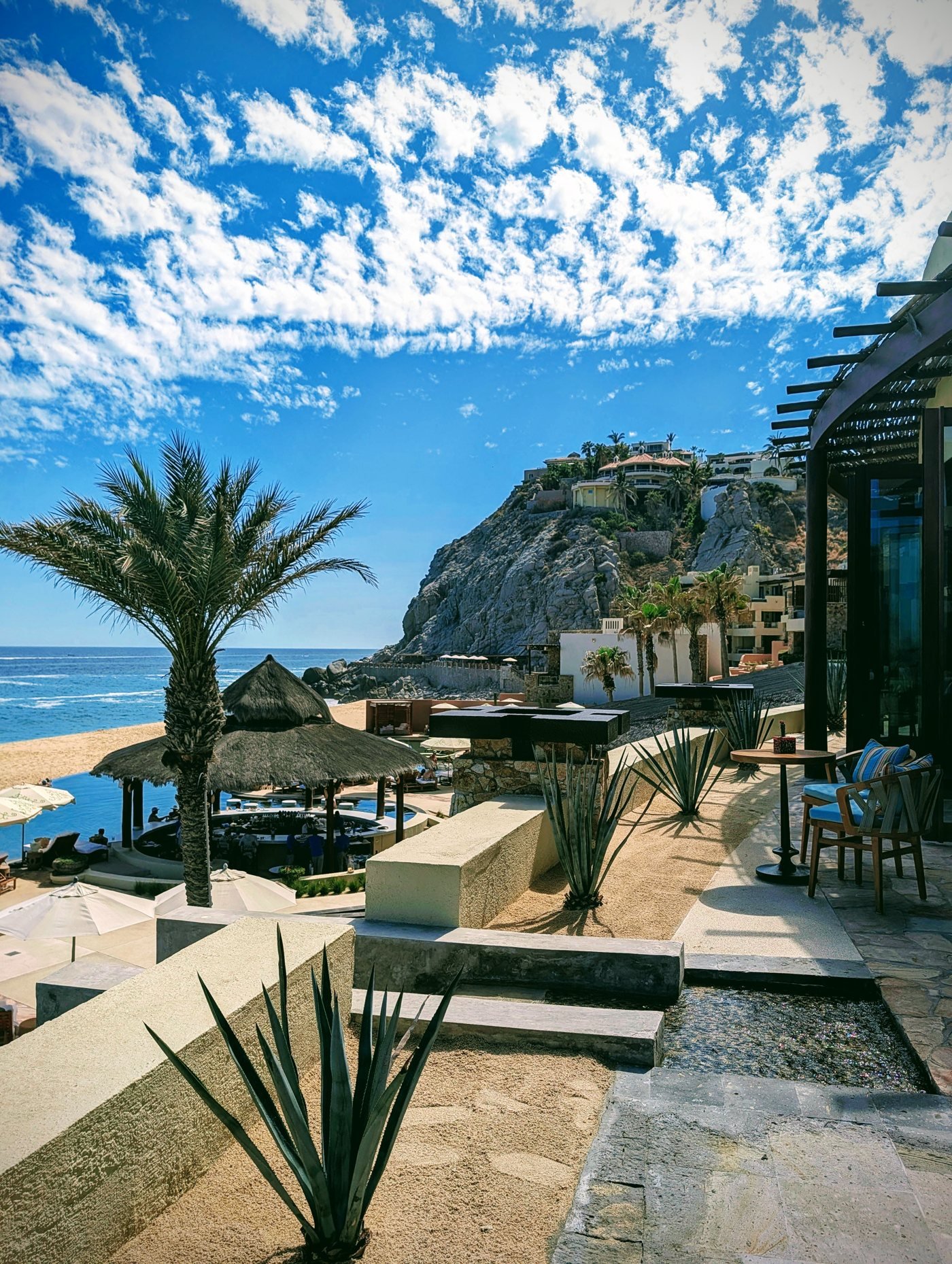 Resort terrace overlooking the Cabo San Lucas coastline