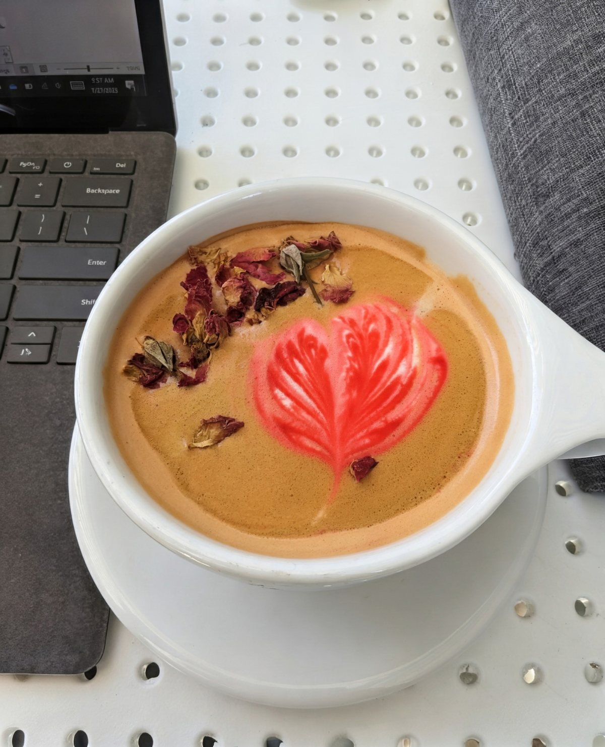 Latte with rose petal art